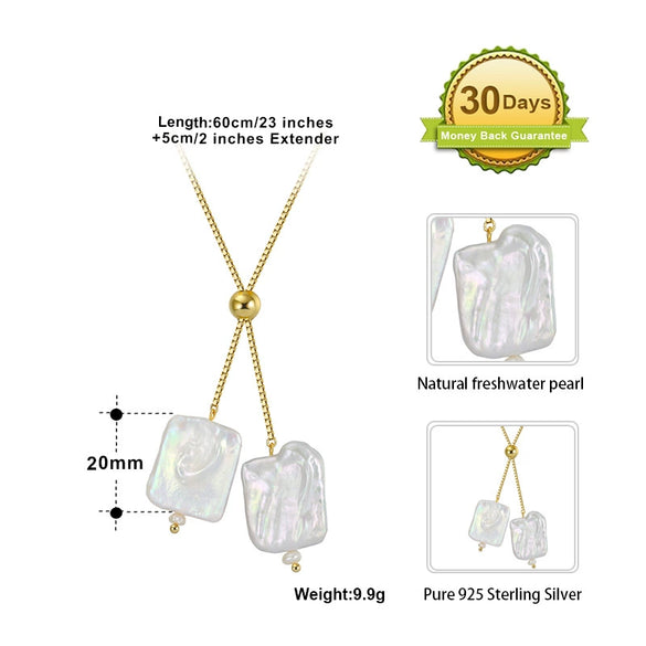 Wholesale Jewelry Sterling Silver Natural Freshwater Pearl Baroque Double Pendant Necklace Geometric Twisted Chain Electroplated For Women