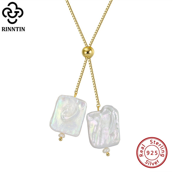 Wholesale Jewelry Sterling Silver Natural Freshwater Pearl Baroque Double Pendant Necklace Geometric Twisted Chain Electroplated For Women