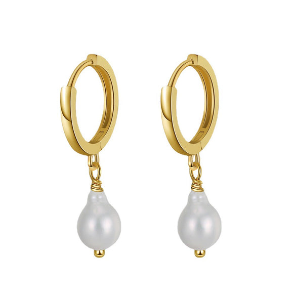 Wholesale Jewelry 925 Sterling Silver Natural Freshwater Pearl Baroque Pipa Beads Earrings Electroplated Geometric Style
