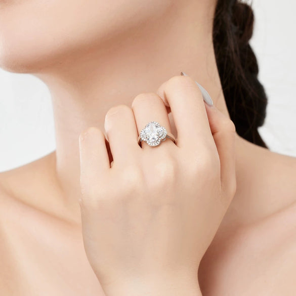 Wholesale Jewelry 925 Sterling Silver Plant Flowers Four Leaf Clover Stylish Electroplated Women's Ring Earrings Necklace