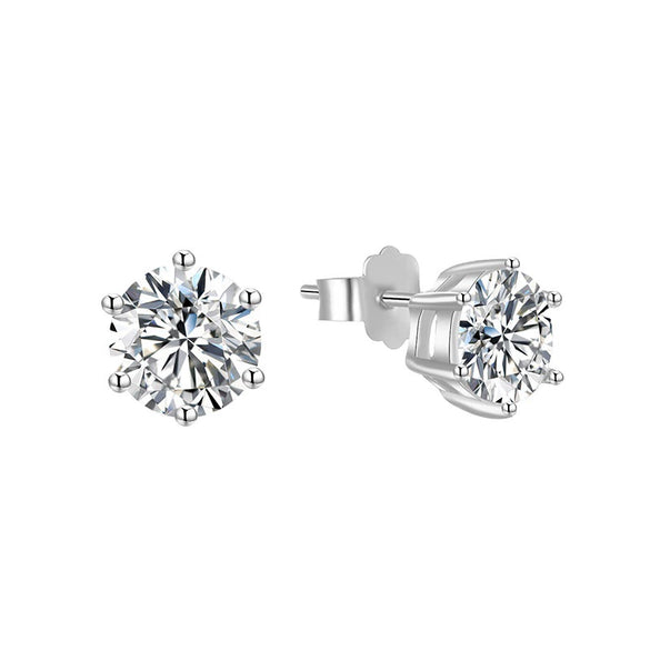 Wholesale Jewelry 925 Sterling Silver Six Claw Earrings With Platinum Diamond Electroplated Geometric Style