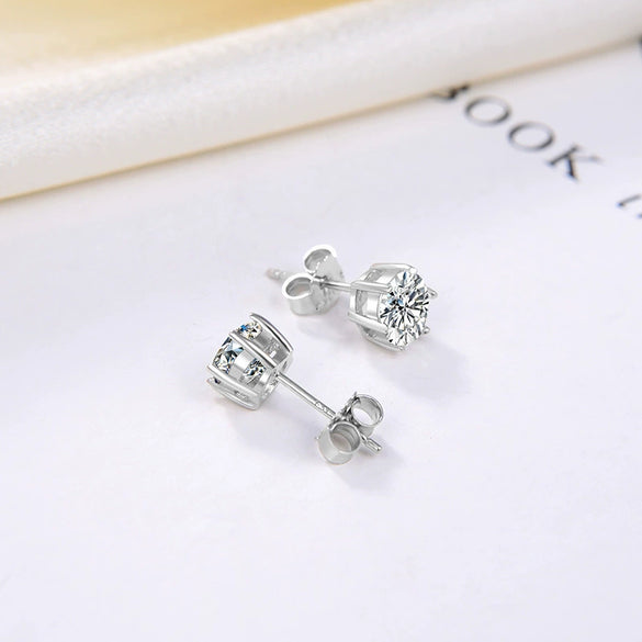 Wholesale Jewelry 925 Sterling Silver Six Claw Earrings With Platinum Diamond Electroplated Geometric Style