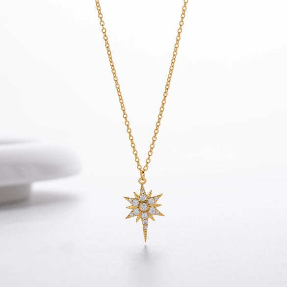 Wholesale Jewelry 925 Sterling Silver Star Inlaid Zircon Pendant Necklace