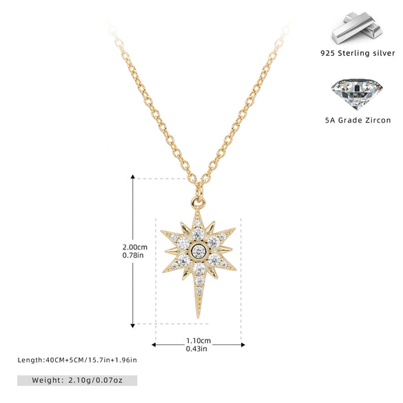 Wholesale Jewelry 925 Sterling Silver Star Inlaid Zircon Pendant Necklace