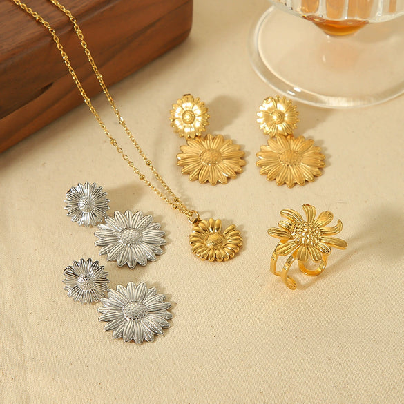 Wholesale Jewelry Sunflower Stainless Steel 18K Gold Plated