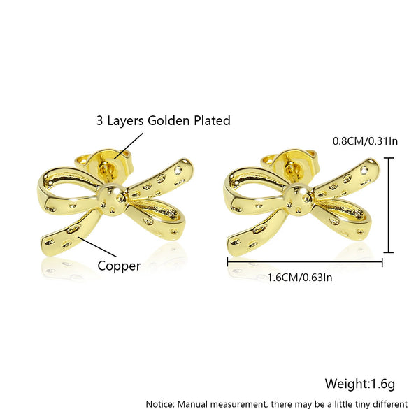 Wholesale Jewelry Sweet Bow Copper Electroplated Earrings