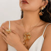 Wholesale Jewelry Sweet Cool Ginkgo Leaf Tassel Three Dimensional Flower Necklace For Women Copper Snake Bone Chain