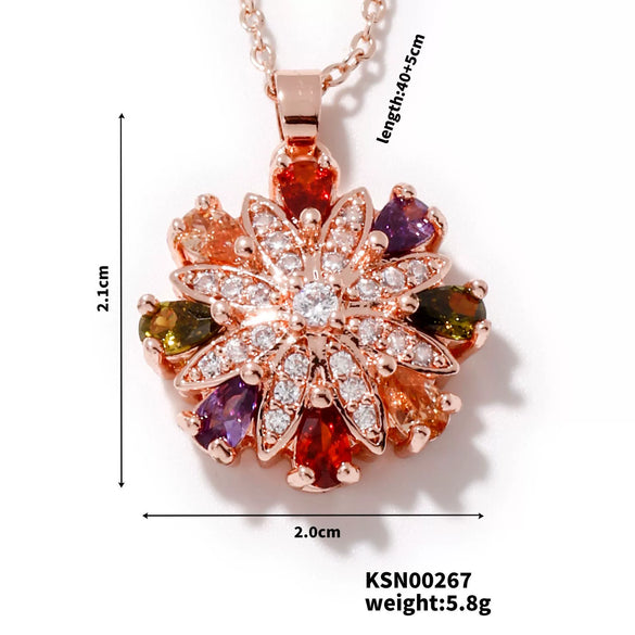 Wholesale Jewelry Sweet Geometric Copper Zircon Electroplated Ochain Pendant Necklace