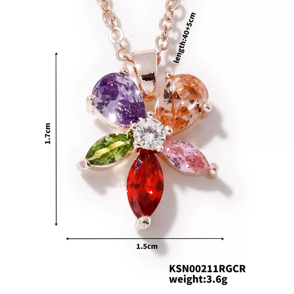 Wholesale Jewelry Sweet Geometric Copper Zircon Electroplated Ochain Pendant Necklace