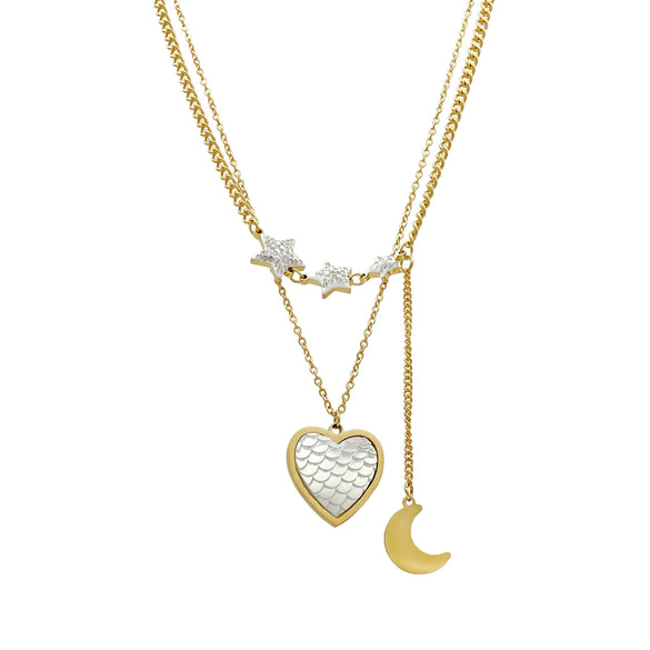 Wholesale Jewelry Sweet Multi Layer Stainless Steel Gold Plated Love Star Pendant Necklace For Women Fashion Style With Heart And Star Patterns