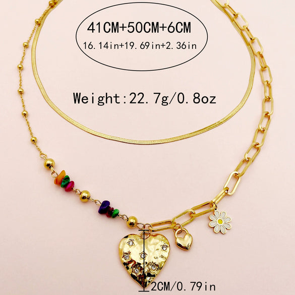 Wholesale Jewelry Sweet Multi Layer Stainless Steel Gold Plated Love Star Pendant Necklace For Women Fashion Style With Heart And Star Patterns