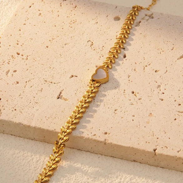 Wholesale Jewelry Sweet Simple Style Round Heart Shape 304 Stainless Steel Shell 18K Gold Plated Round Plating Bracelets Necklace