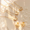 Wholesale Jewelry Sweet Style Butterfly White Seashell 316L Stainless Steel Electroplated Necklace Earrings Set For Women
