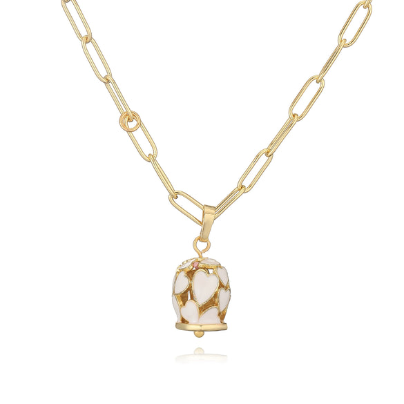Wholesale Jewelry Sweet Style Copper Heart Shape Geometric Dripping Oil Hollow Love Bell Necklace