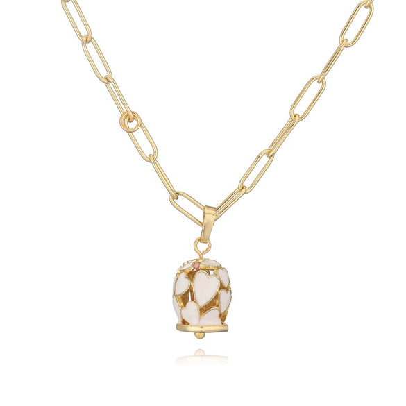 Wholesale Jewelry Sweet Style Copper Heart Shape Geometric Dripping Oil Hollow Love Bell Necklace