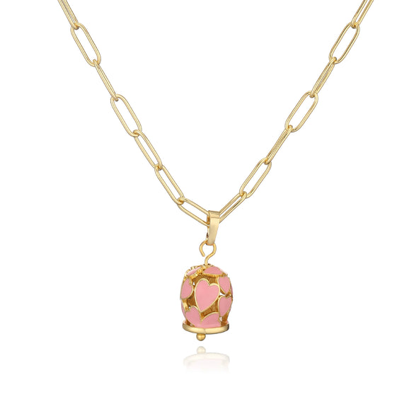 Wholesale Jewelry Sweet Style Copper Heart Shape Geometric Dripping Oil Hollow Love Bell Necklace