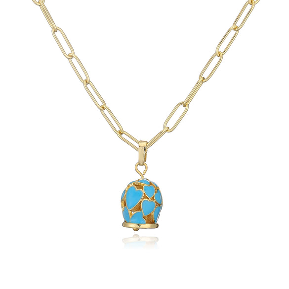 Wholesale Jewelry Sweet Style Copper Heart Shape Geometric Dripping Oil Hollow Love Bell Necklace