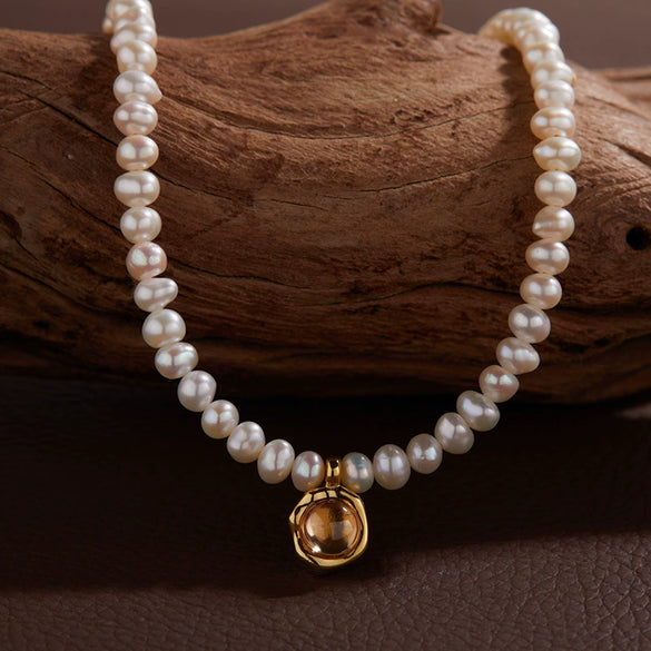 Wholesale Jewelry Sweet Style Geometric Sterling Silver 925 Zircon And Natural Freshwater Pearl Pendant Necklace For Women