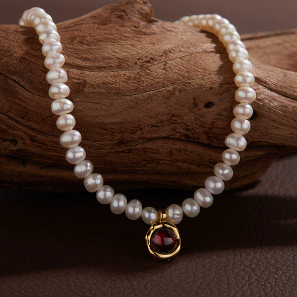 Wholesale Jewelry Sweet Style Geometric Sterling Silver 925 Zircon And Natural Freshwater Pearl Pendant Necklace For Women