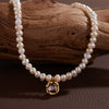 Wholesale Jewelry Sweet Style Geometric Sterling Silver 925 Zircon And Natural Freshwater Pearl Pendant Necklace For Women