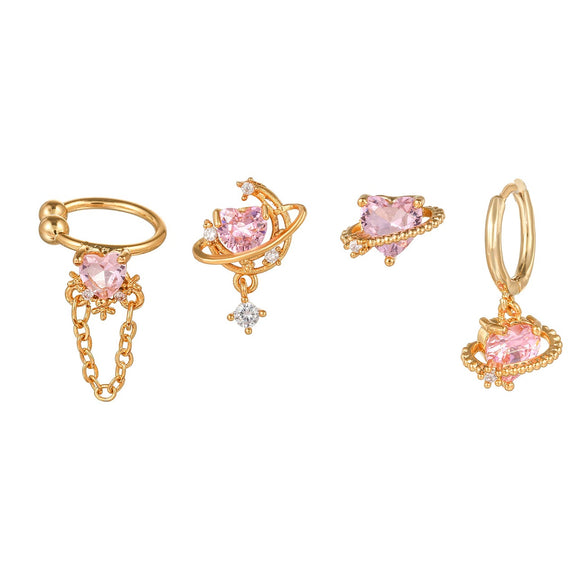 Wholesale Jewelry Sweet Style Heart Shape Brass Diamond Earrings Set For Women