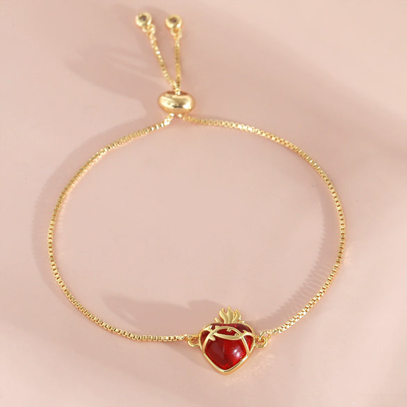 Wholesale Jewelry Sweet Style Heart Shape Copper And Glass Electroplated Love Bracelet