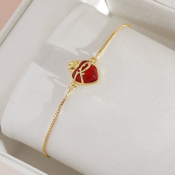 Wholesale Jewelry Sweet Style Heart Shape Copper And Glass Electroplated Love Bracelet