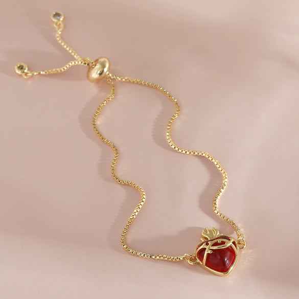 Wholesale Jewelry Sweet Style Heart Shape Copper And Glass Electroplated Love Bracelet