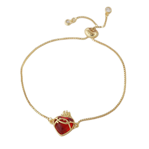 Wholesale Jewelry Sweet Style Heart Shape Copper And Glass Electroplated Love Bracelet