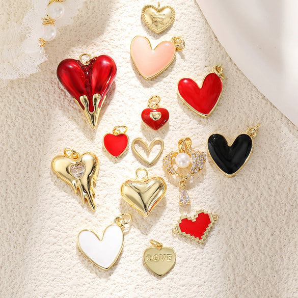 Wholesale Jewelry Sweet Style Heartshaped Copper Dripping Oil Gold Plated Pendant Necklace Handmade Accessories