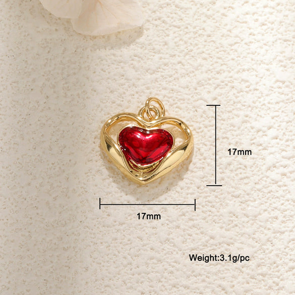 Wholesale Jewelry Sweet Style Heartshaped Copper Dripping Oil Gold Plated Pendant Necklace Handmade Accessories