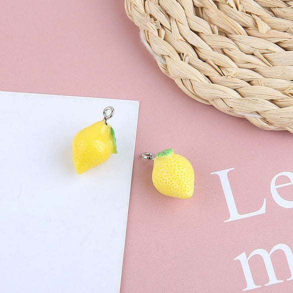 Wholesale Jewelry Sweet Style Plastic Resin Fruit Strawberry Apple Pineapple Grape Lemon Pendant Dripping Glue Handmade