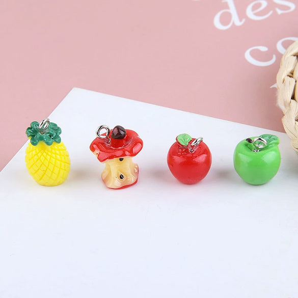 Wholesale Jewelry Sweet Style Plastic Resin Fruit Strawberry Apple Pineapple Grape Lemon Pendant Dripping Glue Handmade