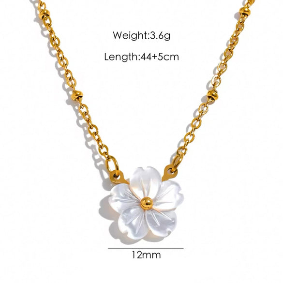 Wholesale Jewelry Sweet Style Shell Inlaid Stainless Steel Flower Shape Necklace Earrings Ring Set