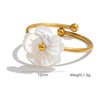 Wholesale Jewelry Sweet Style Shell Inlaid Stainless Steel Flower Shape Necklace Earrings Ring Set