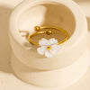 Wholesale Jewelry Sweet Style Shell Inlaid Stainless Steel Flower Shape Necklace Earrings Ring Set