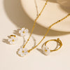 Wholesale Jewelry Sweet Style Shell Inlaid Stainless Steel Flower Shape Necklace Earrings Ring Set