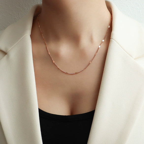 Wholesale Jewelry Tassel Double Side Chain 316L Stainless Steel 18K Gold Electroplated Geometric Collarbone Necklace