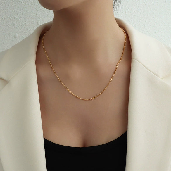 Wholesale Jewelry Tassel Double Side Chain 316L Stainless Steel 18K Gold Electroplated Geometric Collarbone Necklace