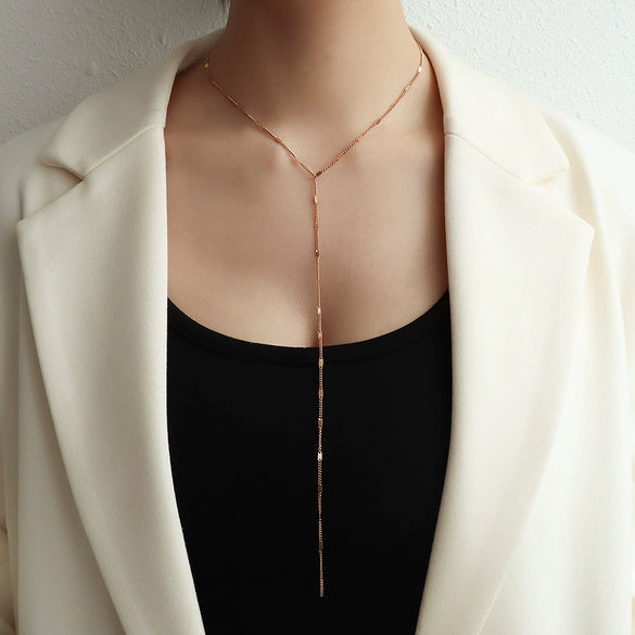 Wholesale Jewelry Tassel Double Side Chain 316L Stainless Steel 18K Gold Electroplated Geometric Collarbone Necklace