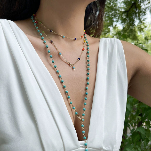 Wholesale Jewelry Tassel Y Clavicle Chain Necklace Women's Simple Multi Layer Inlaid Artificial Crystal Alloy With Geometric Pattern Electroplated