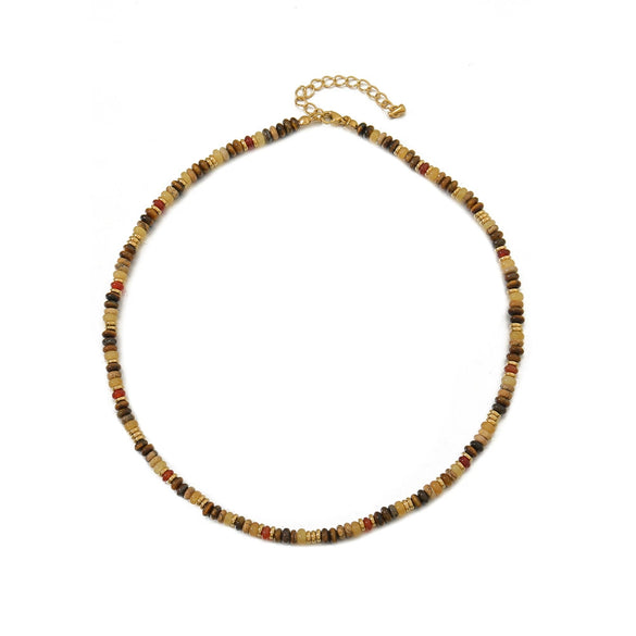 Wholesale Jewelry Tiger Eye Stone And Egg Stone On Titanium Steel Geometric Vintage Handmade Clavicle Chain Necklace For Women