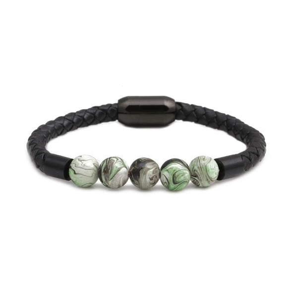 Wholesale Jewelry Tiger Eye Stone Beaded Bracelet Titanium Steel Magnetic Buckle Leather Rope Geometric Handmade Unisex