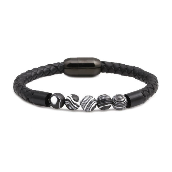 Wholesale Jewelry Tiger Eye Stone Beaded Bracelet Titanium Steel Magnetic Buckle Leather Rope Geometric Handmade Unisex