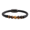 Wholesale Jewelry Tiger Eye Stone Beaded Bracelet Titanium Steel Magnetic Buckle Leather Rope Geometric Handmade Unisex