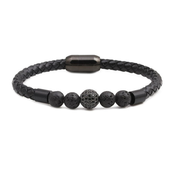 Wholesale Jewelry Tiger Eye Stone Beaded Bracelet Titanium Steel Magnetic Buckle Leather Rope Geometric Handmade Unisex