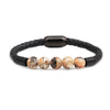 Wholesale Jewelry Tiger Eye Stone Beaded Bracelet Titanium Steel Magnetic Buckle Leather Rope Geometric Handmade Unisex