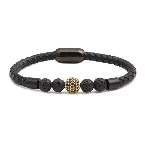 Wholesale Jewelry Tiger Eye Stone Beaded Bracelet Titanium Steel Magnetic Buckle Leather Rope Geometric Handmade Unisex