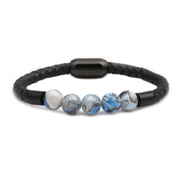 Wholesale Jewelry Tiger Eye Stone Beaded Bracelet Titanium Steel Magnetic Buckle Leather Rope Geometric Handmade Unisex