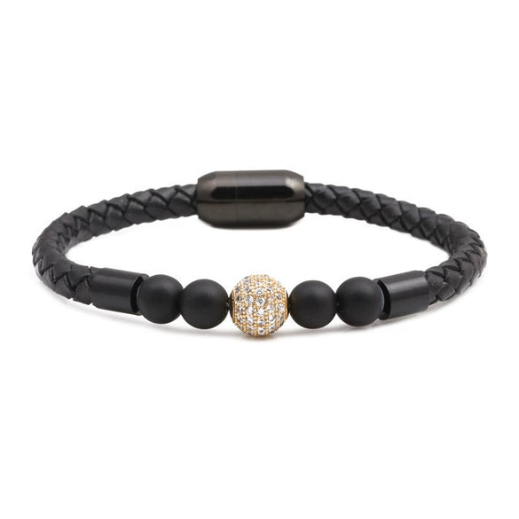 Wholesale Jewelry Tiger Eye Stone Beaded Bracelet Titanium Steel Magnetic Buckle Leather Rope Geometric Handmade Unisex